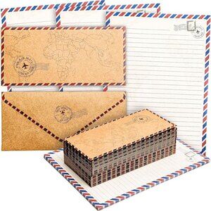 Pipilo Press 48 Lined Paper Sheets with Matching Envelopes Travel Map Design
